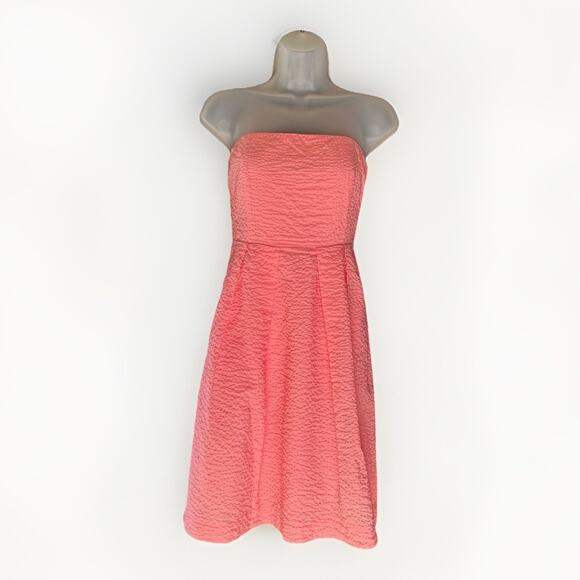 J.CREW Dresses & Skirts - J. CREW Seersucker Strapless Dress Size 6 Coral Pink Cotton Romantic Coastal